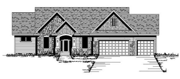 Craftsman, One-Story, Traditional, Tudor House Plan 42101 with 3 Beds, 2 Baths, 3 Car Garage Elevation