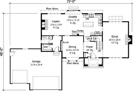 European House Plan 42146 with 3 Beds, 3 Baths, 3 Car Garage First Level Plan