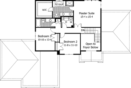 European House Plan 42146 with 3 Beds, 3 Baths, 3 Car Garage Second Level Plan