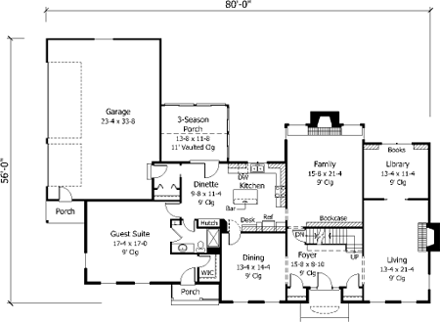 Southern House Plan 42216 with 5 Beds, 3 Baths, 3 Car Garage First Level Plan