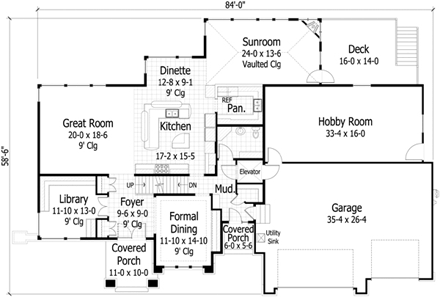 Craftsman, Prairie, Southwest House Plan 42497 with 2 Beds, 3 Baths, 3 Car Garage First Level Plan