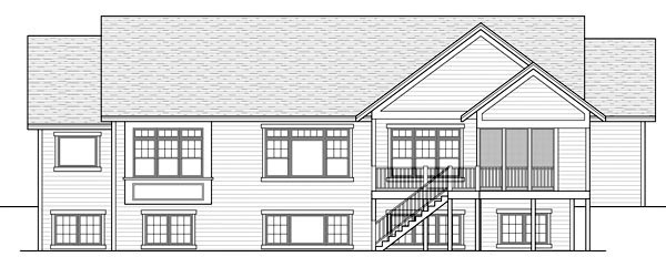 Craftsman, Traditional Plan with 1918 Sq. Ft., 2 Bedrooms, 2 Bathrooms, 3 Car Garage Rear Elevation