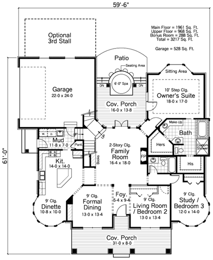 Colonial, Southern, Traditional House Plan 42506 with 3 Beds, 2 Baths, 2 Car Garage First Level Plan