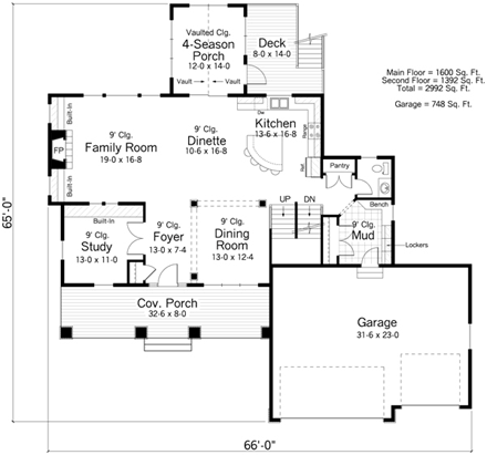 Craftsman, Farmhouse, Traditional House Plan 42517 with 4 Beds, 3 Baths, 3 Car Garage First Level Plan