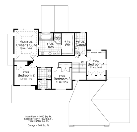 Craftsman, Farmhouse, Traditional House Plan 42517 with 4 Beds, 3 Baths, 3 Car Garage Second Level Plan