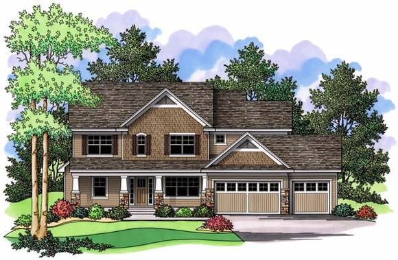 Craftsman, Farmhouse, Traditional House Plan 42517 with 4 Beds, 3 Baths, 3 Car Garage Elevation