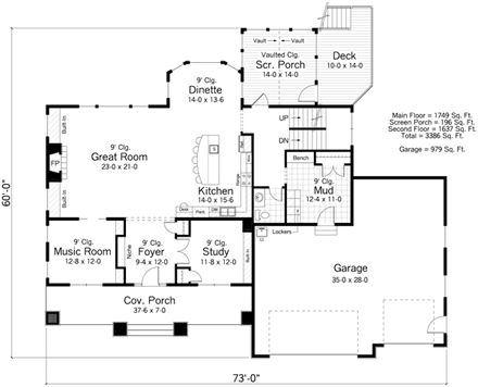 Craftsman, Traditional House Plan 42520 with 3 Beds, 3 Baths, 3 Car Garage First Level Plan