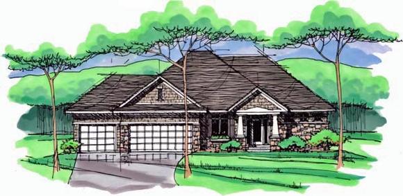 Cottage, Country, Craftsman, European, Ranch, Traditional House Plan 42547 with 1 Beds, 2 Baths, 3 Car Garage Elevation