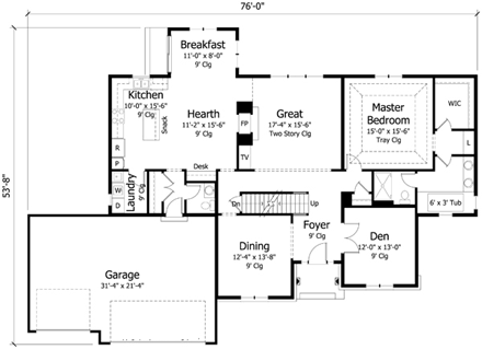 Colonial, Cottage, Country, Craftsman, European, Traditional House Plan 42561 with 4 Beds, 4 Baths, 3 Car Garage First Level Plan