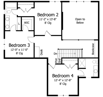 Colonial, Cottage, Country, Craftsman, European, Traditional House Plan 42561 with 4 Beds, 4 Baths, 3 Car Garage Second Level Plan