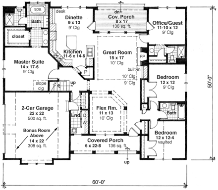 Craftsman House Plan 42615 with 3 Beds, 4 Baths, 2 Car Garage First Level Plan