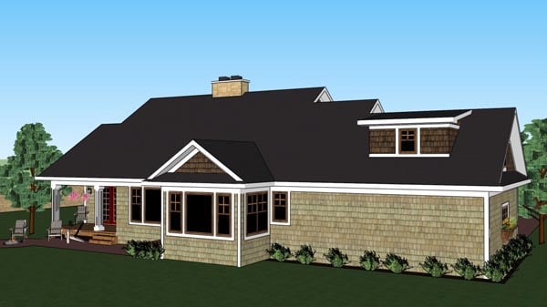 Craftsman, Traditional Plan with 1999 Sq. Ft., 3 Bedrooms, 3 Bathrooms, 2 Car Garage Rear Elevation