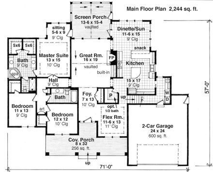 Traditional House Plan 42620 with 3 Beds, 2 Baths, 2 Car Garage First Level Plan