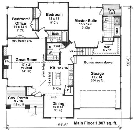 Craftsman House Plan 42622 with 3 Beds, 2 Baths, 2 Car Garage First Level Plan