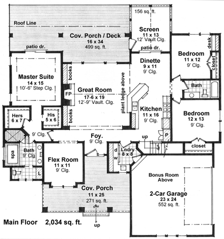 Craftsman House Plan 42623 with 3 Beds, 2 Baths, 2 Car Garage First Level Plan