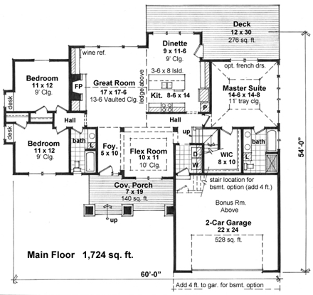 Craftsman House Plan 42624 with 3 Beds, 2 Baths, 2 Car Garage First Level Plan