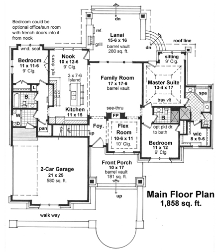 Craftsman House Plan 42625 with 3 Beds, 3 Baths, 2 Car Garage First Level Plan