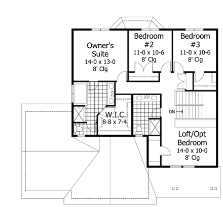 House Plan 42626 with 3 Beds, 3 Baths, 3 Car Garage Second Level Plan