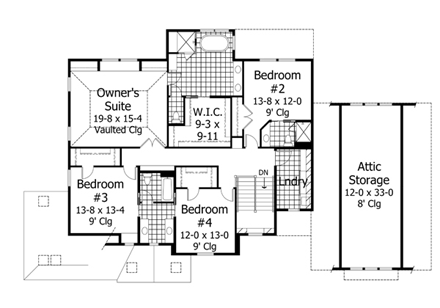 House Plan 42640 with 4 Beds, 4 Baths, 3 Car Garage Second Level Plan