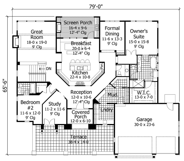 House Plan 42645 with 2 Beds, 3 Baths, 3 Car Garage Level One