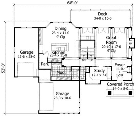 House Plan 42647 with 4 Beds, 4 Baths, 3 Car Garage First Level Plan