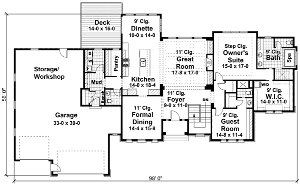 House Plan 42648 with 4 Beds, 5 Baths, 4 Car Garage Level One