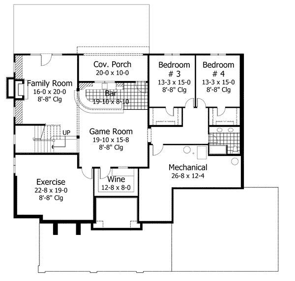 House Plan 42649 with 4 Beds, 4 Baths, 3 Car Garage Lower Level