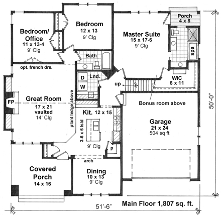 Craftsman, European House Plan 42651 with 3 Beds, 2 Baths, 2 Car Garage First Level Plan