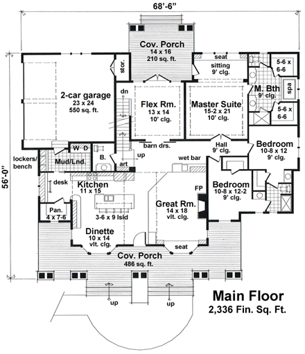Craftsman House Plan 42653 with 3 Beds, 3 Baths, 2 Car Garage First Level Plan