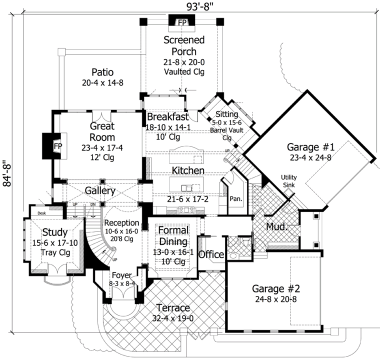House Plan 42670 with 4 Beds, 5 Baths, 4 Car Garage Level One