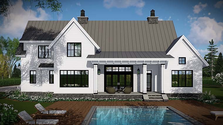 Country, Farmhouse, Traditional Plan with 2528 Sq. Ft., 4 Bedrooms, 3 Bathrooms, 3 Car Garage Rear Elevation