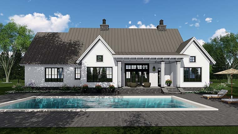 Country, Farmhouse, Southern, Traditional House Plan 42688 with 3 Beds, 3 Baths, 2 Car Garage Rear Elevation