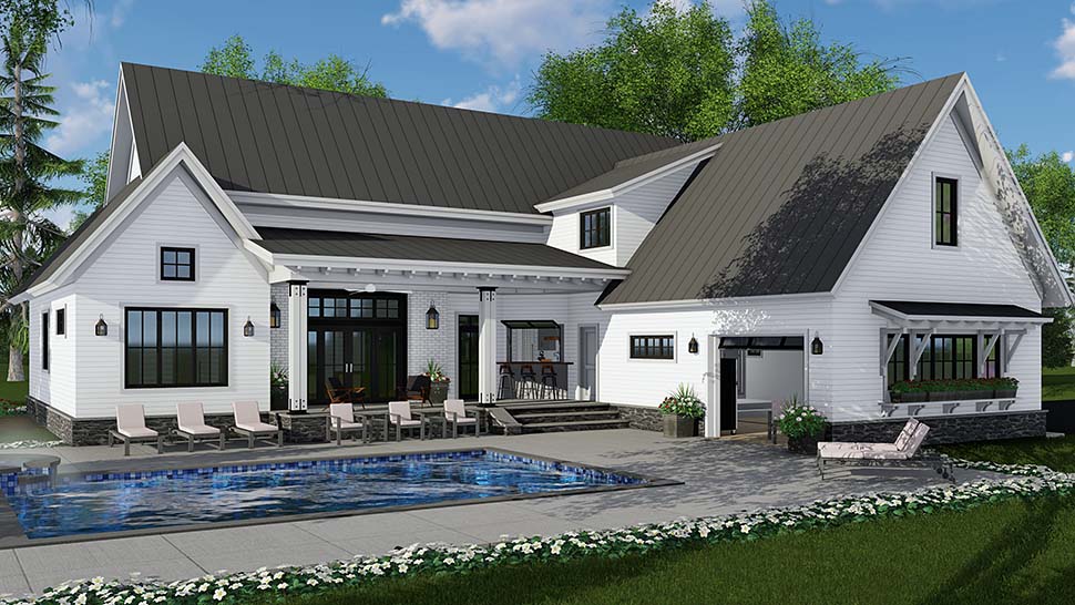Country, Farmhouse, Traditional House Plan 42690 with 4 Beds, 3 Baths, 2 Car Garage Rear Elevation
