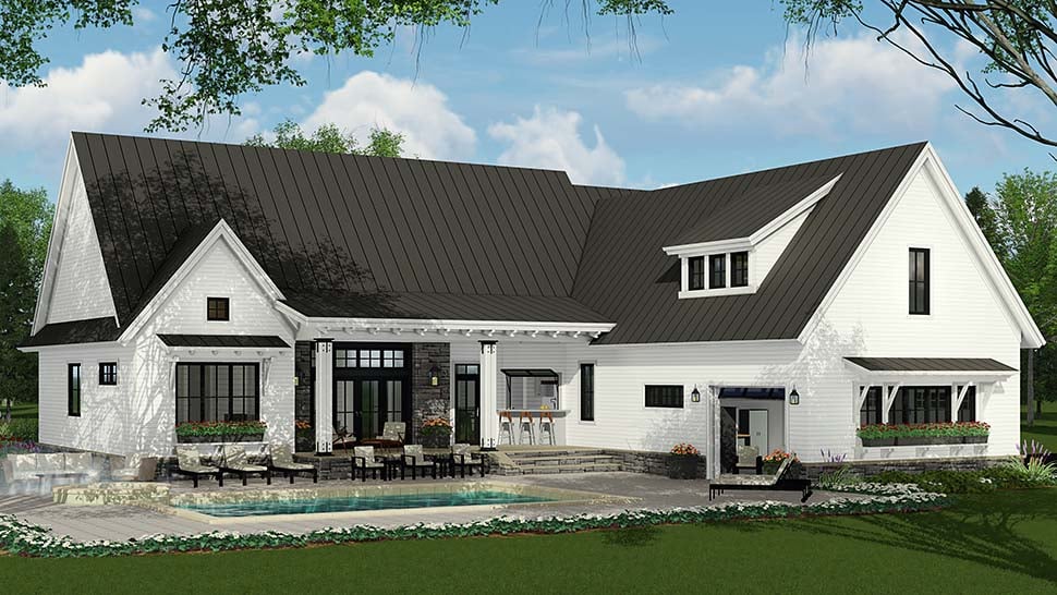Country, Farmhouse, Traditional House Plan 42691 with 3 Beds, 3 Baths, 2 Car Garage Rear Elevation