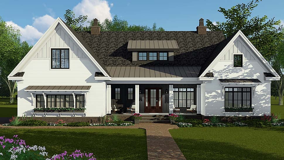 Country, Craftsman, Farmhouse Plan with 2514 Sq. Ft., 4 Bedrooms, 4 Bathrooms, 2 Car Garage Elevation