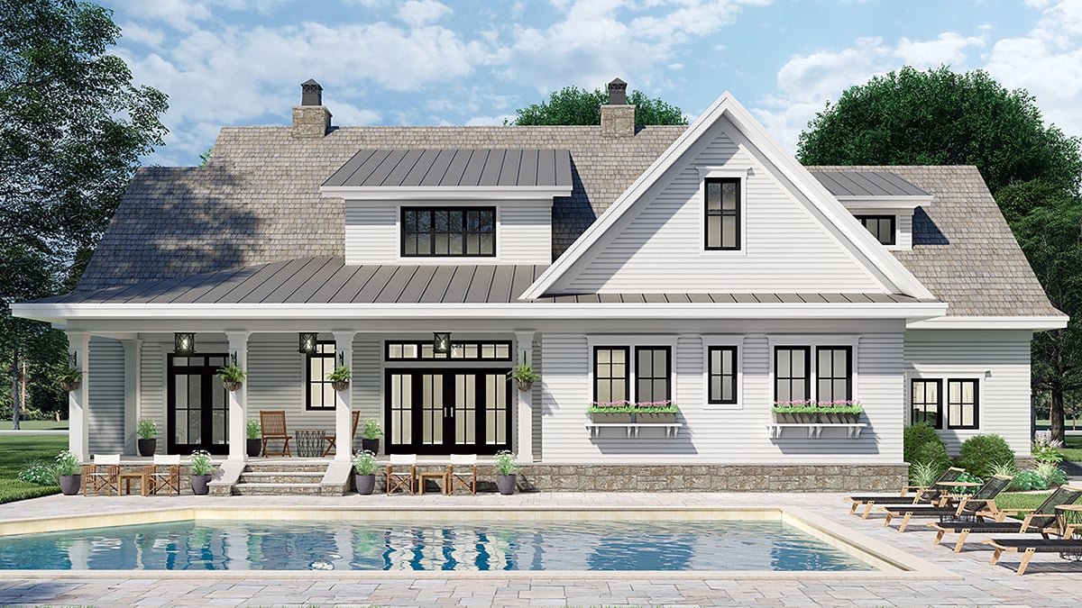 Country House Plan 42699 with 4 Beds, 4 Baths, 2 Car Garage Rear Elevation