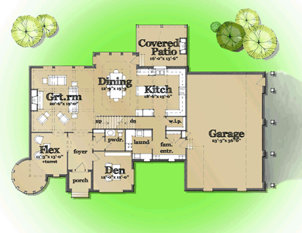 European, Tudor House Plan 42802 with 4 Beds, 4 Baths, 3 Car Garage First Level Plan