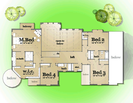 European, Tudor House Plan 42802 with 4 Beds, 4 Baths, 3 Car Garage Second Level Plan