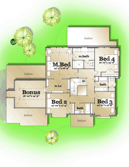 European, Traditional House Plan 42808 with 4 Beds, 4 Baths, 3 Car Garage Second Level Plan