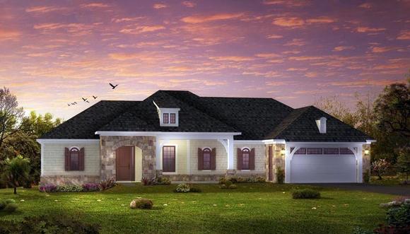 European, Ranch, Traditional House Plan 42811 with 1 Beds, 2 Baths, 2 Car Garage Elevation