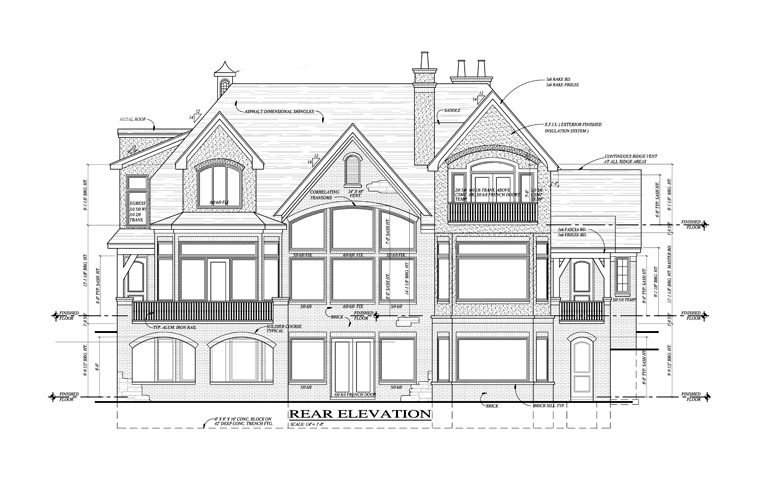 European, French Country, Tudor House Plan 42820 with 4 Beds, 4 Baths, 3 Car Garage Rear Elevation