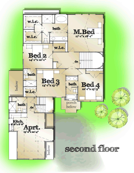 Cape Cod, Craftsman House Plan 42821 with 5 Beds, 5 Baths, 2 Car Garage Second Level Plan