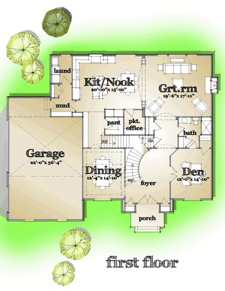 Colonial, European, Traditional House Plan 42823 with 4 Beds, 4 Baths, 3 Car Garage First Level Plan