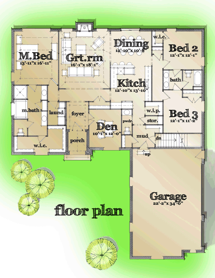 European, Tudor House Plan 42830 with 3 Beds, 3 Baths, 3 Car Garage First Level Plan