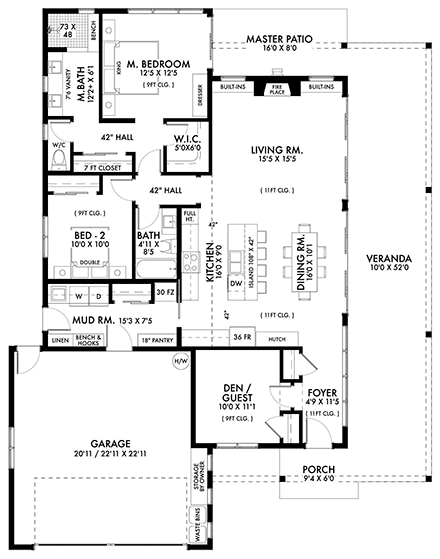 Barndominium, Country, Farmhouse House Plan 42901 with 3 Beds, 2 Baths, 2 Car Garage First Level Plan