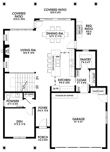 Country, Farmhouse House Plan 42904 with 4 Beds, 3 Baths, 2 Car Garage First Level Plan