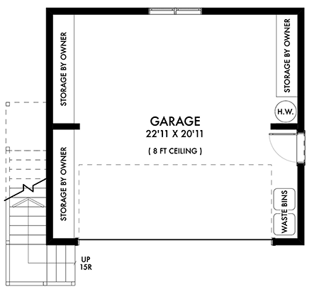 Cottage, Country, Farmhouse Garage-Living Plan 42906 with 1 Beds, 1 Baths, 2 Car Garage First Level Plan