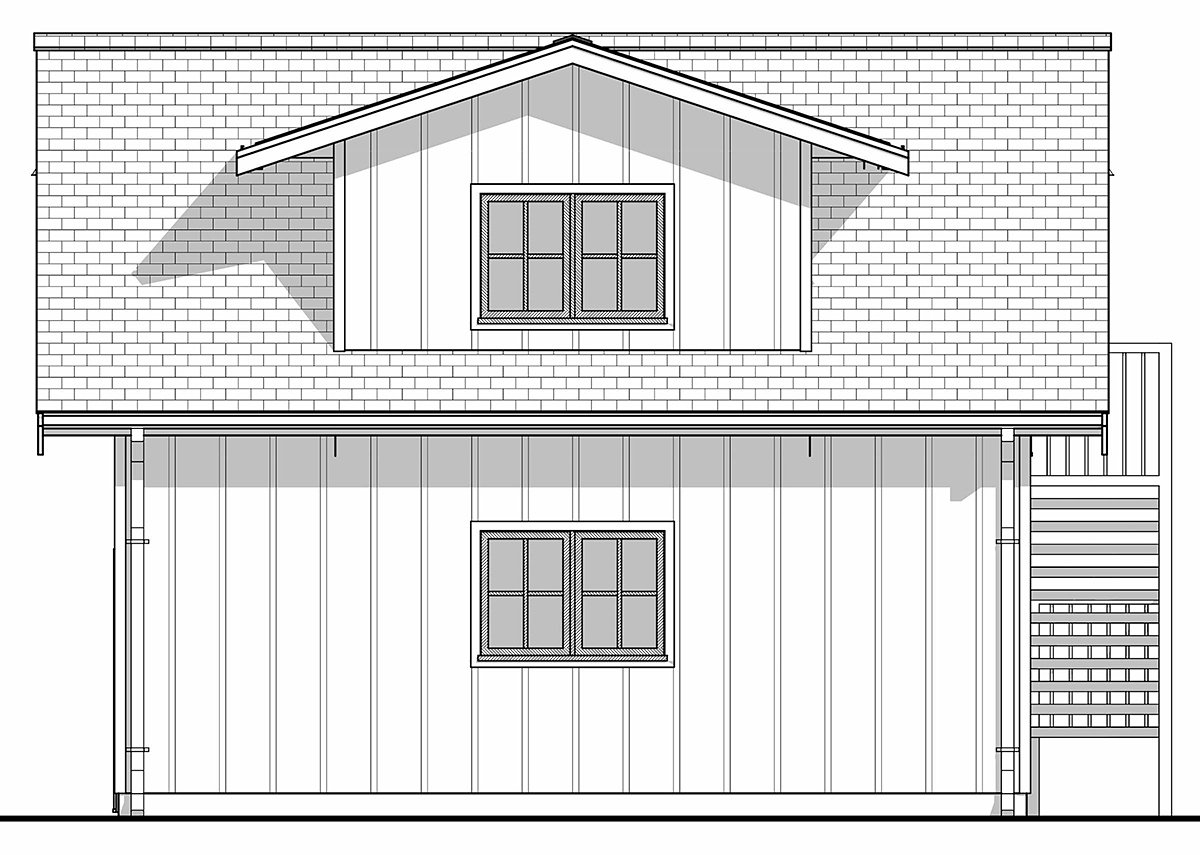 Cottage, Country, Farmhouse Garage-Living Plan 42906 with 1 Beds, 1 Baths, 2 Car Garage Rear Elevation