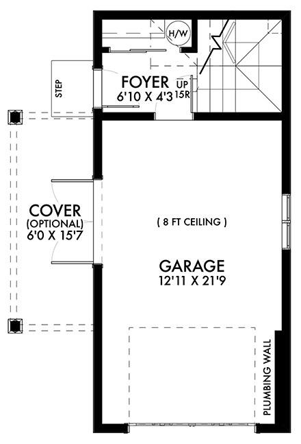 A-Frame, Tudor Garage-Living Plan 42907 with 1 Beds, 1 Baths, 2 Car Garage First Level Plan