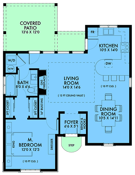 Cottage, European House Plan 42911 with 1 Beds, 1 Baths First Level Plan